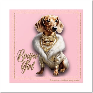 Boujee Girl Dachshund Wearing Luxurious Coat & Gold Necklaces Posters and Art